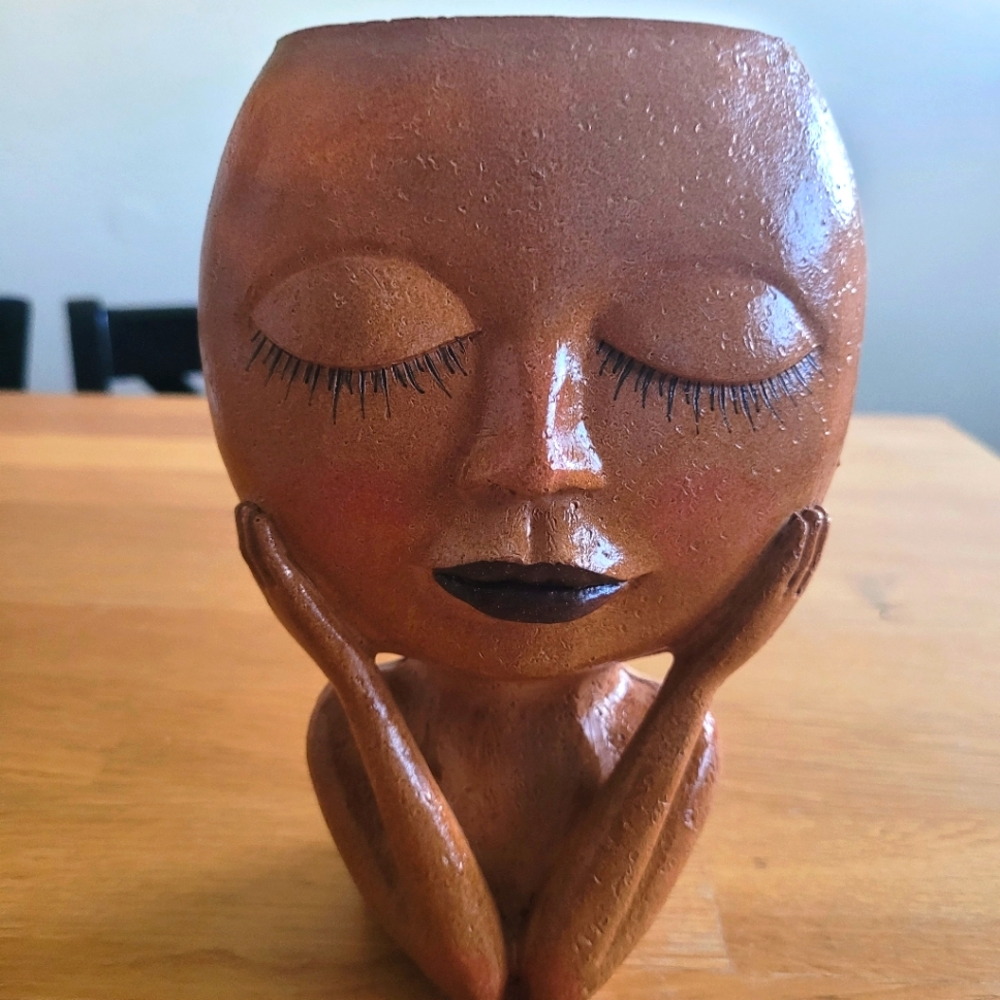 Art Deco Girl Head Planter | Vase | Fun | Resin | Flower Plant Holder Desk Decor - Picture 5 of 5